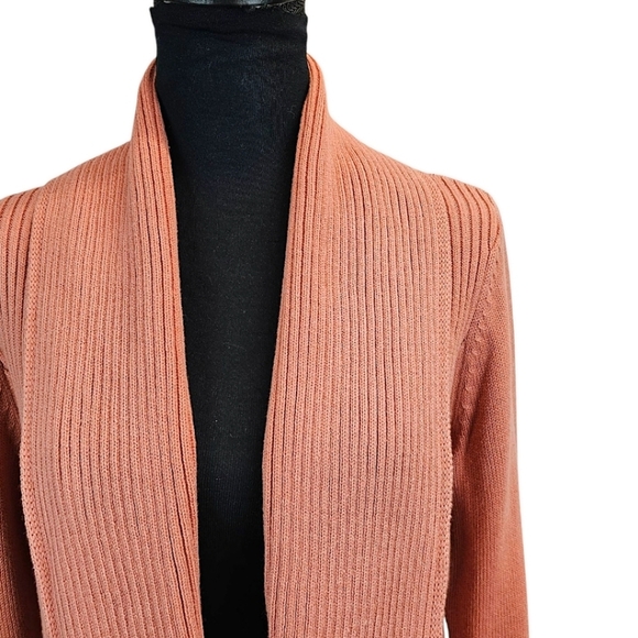 NWT Chico's Ribbed Cocoon Cardigan Agra Red Sz Large Coral Casual Cotton Preppy - Picture 14 of 16